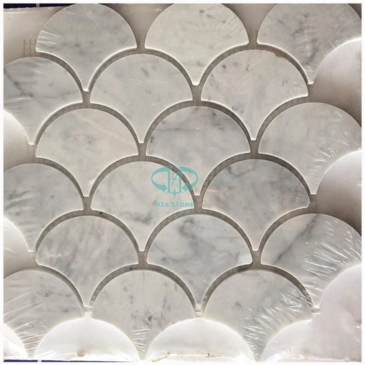 Carrara Marble Fish Scale Mosaic Bathroom Wall Tiles