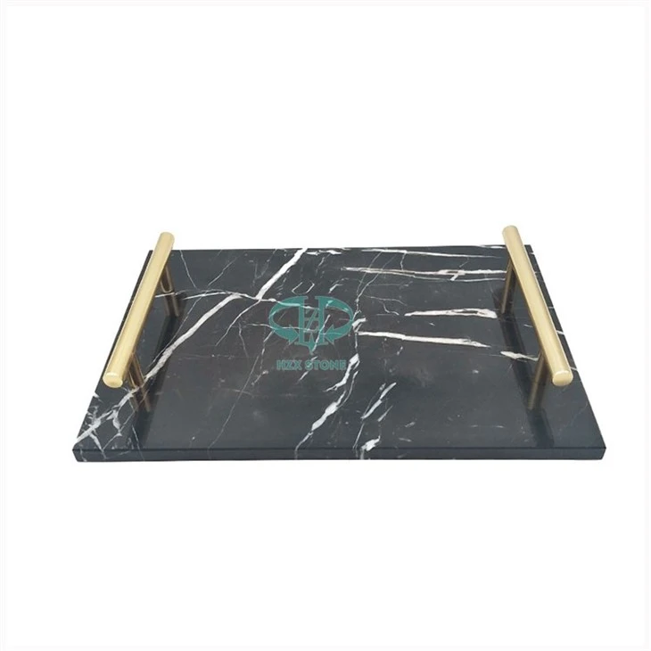 Black Marble Serving Tray With Gold Handles